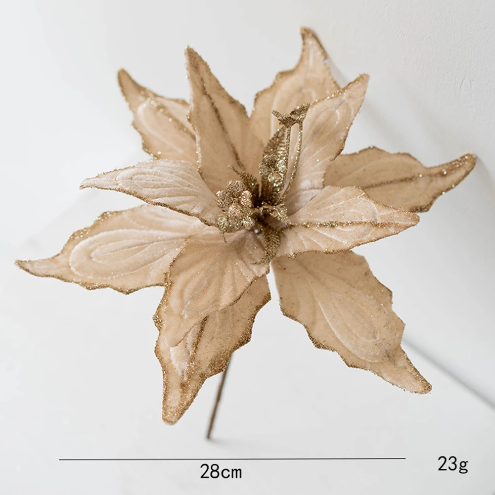 คริสต์มาส Poinsettia Glitter ดอกไม้แขวน Xmas Tree Decor สําหรับปีใหม่ 2024 ของขวัญ Navidad Natal Merry Christmas ตกแต่ง