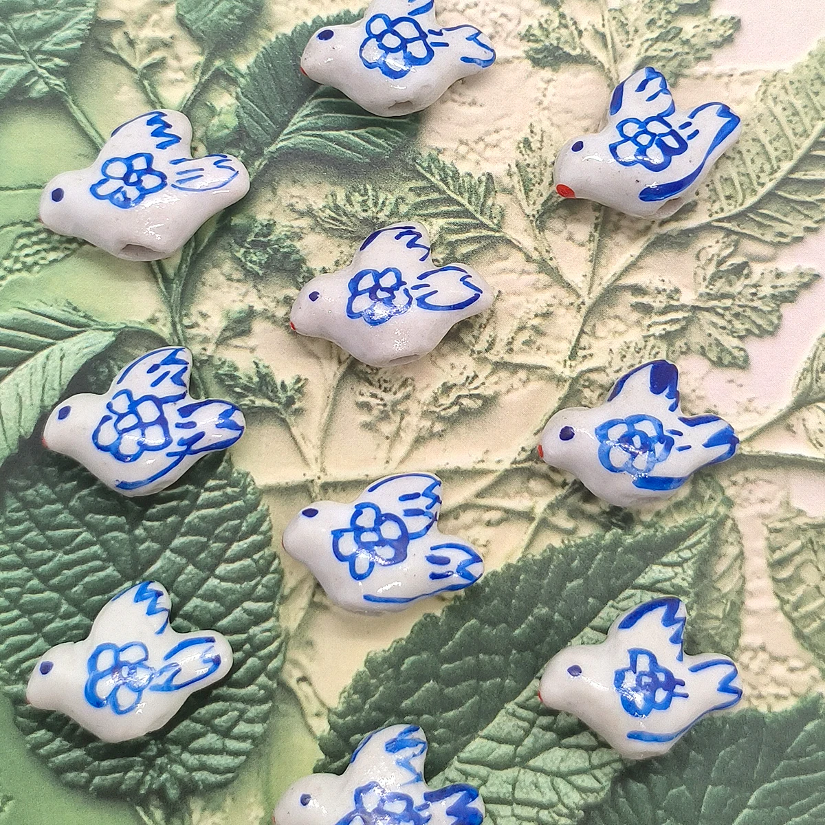 14 مللي متر 5 قطعة خرزة سيراميك حمامة زرقاء وبيضاء ، حلية حمامة عتيقة لصنع المجوهرات بنفسك ، هدية على الطراز الصيني القديم #1