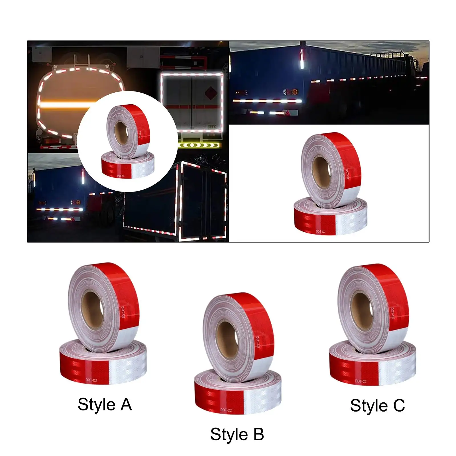 2Pcs Outdoor Waterproof Reflective Tapes Conspicuity Red and White Truck Safe Warning for Mailbox Vehicles Trailers Bag Trucks