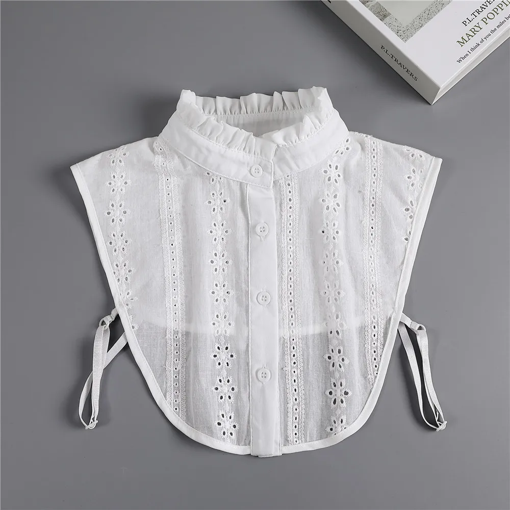 

Women Stand Ruffle Lace Chiffon Fake Collar White Detachable False Collar Adult Lapel Sweater Blouse Top Removable Faux Collar