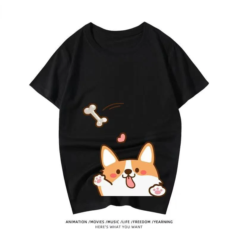 Funny Welsh Corgi Graphic T Shirts Womens Anime Streetwear Y2k Kawaii Cotton Oversized Hip Hop Short Sleeves Unisex Cartoon Tees