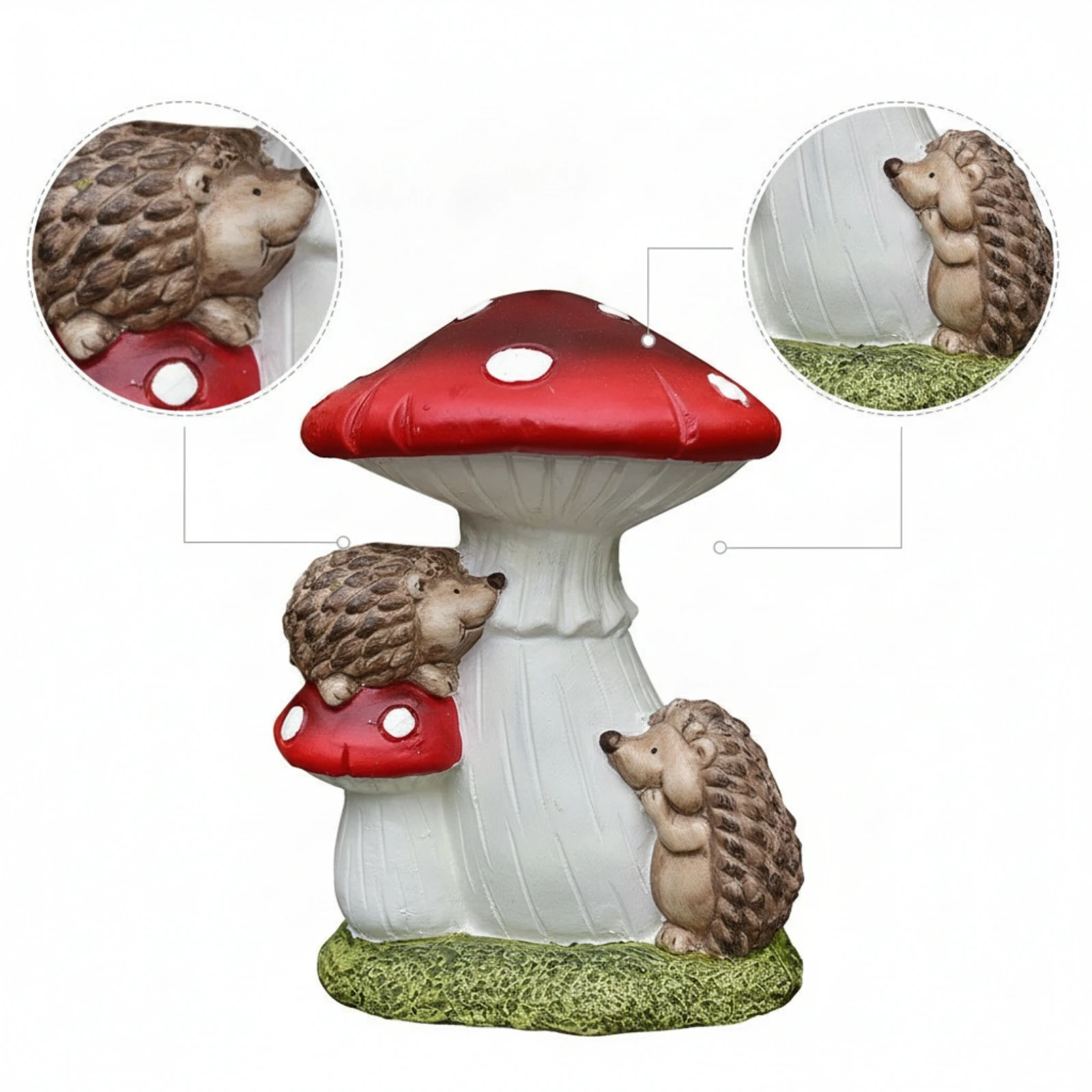 Fungus Statue with Hedgehogs Fairy Fungus Hedgehog Figurine Toadstool Ornament Outdoor Indoor for Gardeners, Patio, Balcony