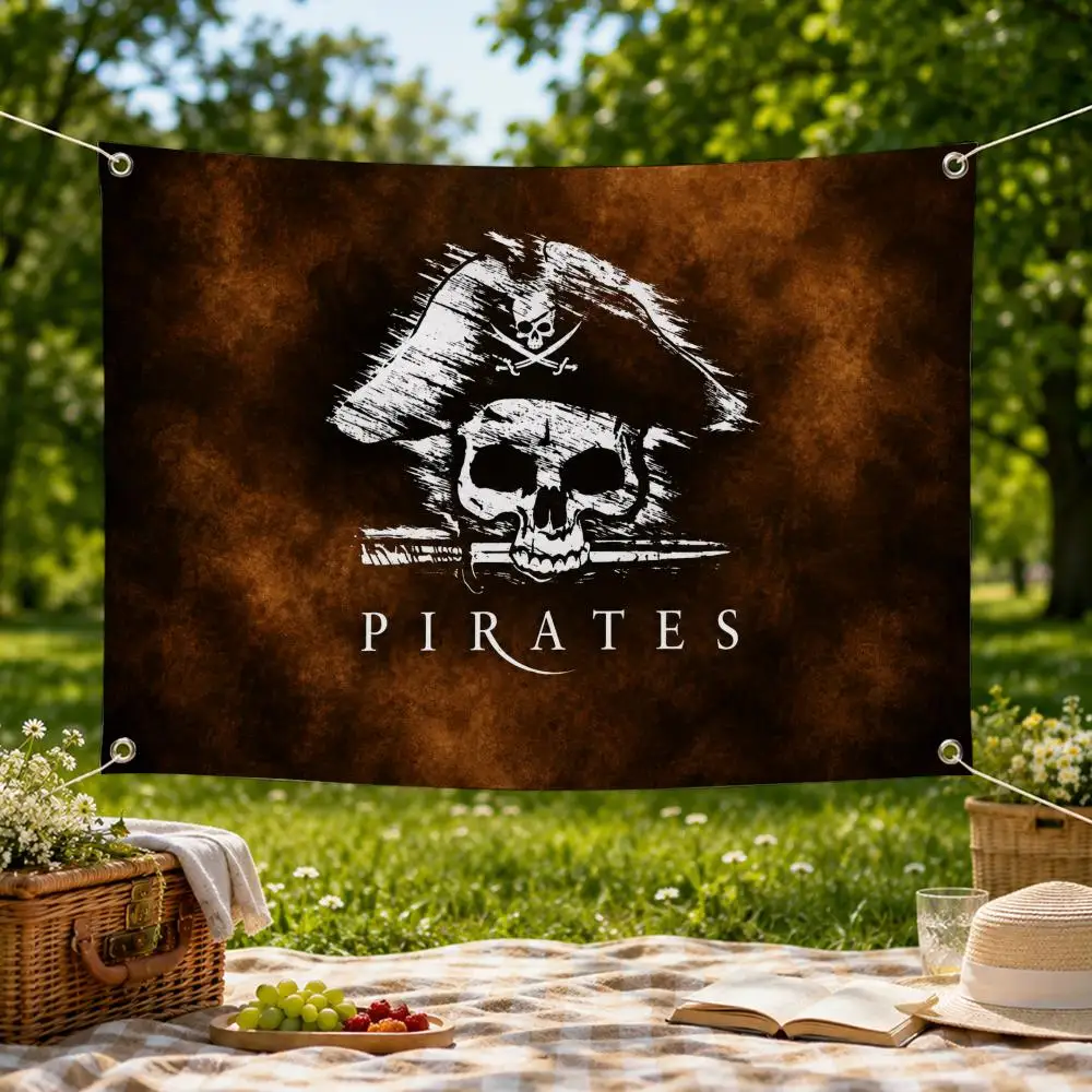 Symbol P-Pirate Skull Crossbones Flags Wall Hanging Flag Banner for Bedroom Dorm Party Festival Camping Indoor Outdoor Decor