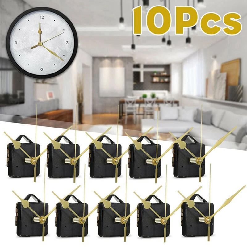 ABKO-10Pcs 18Mm Silent Movement Sets DIY Spindle Hands Wall Quartz Clock Movement Mechanism Repair Tools Part Clock Kit