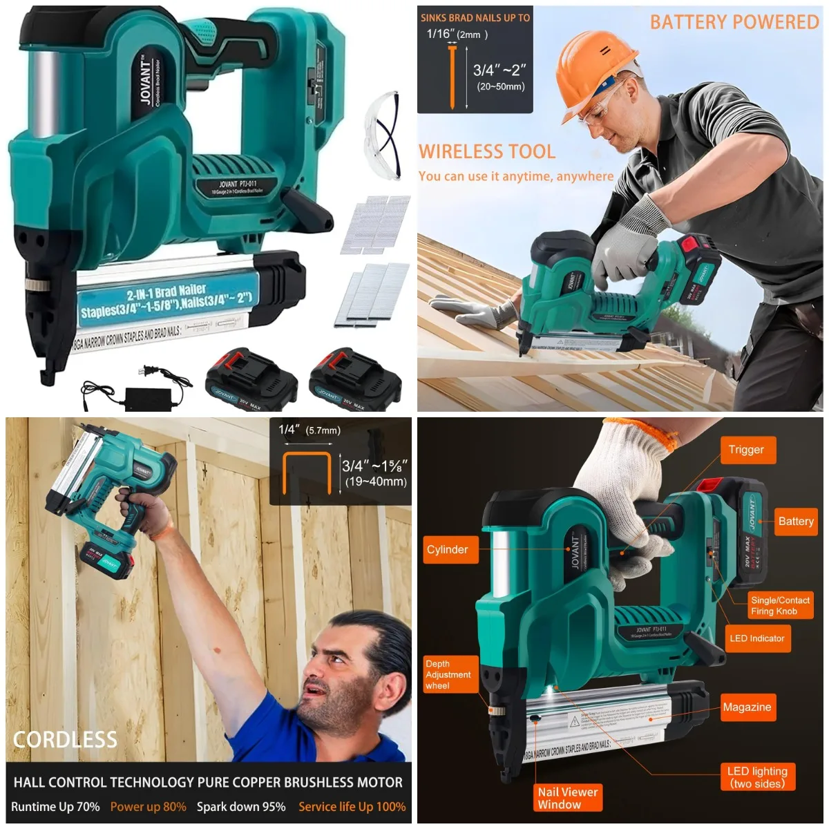 

Electric Brad Nailer 18 Gauge, 2-in-1 with 800pcs Nails/Staples, 2×2.0Ah Batteries, for Woodworking, Home Improvement