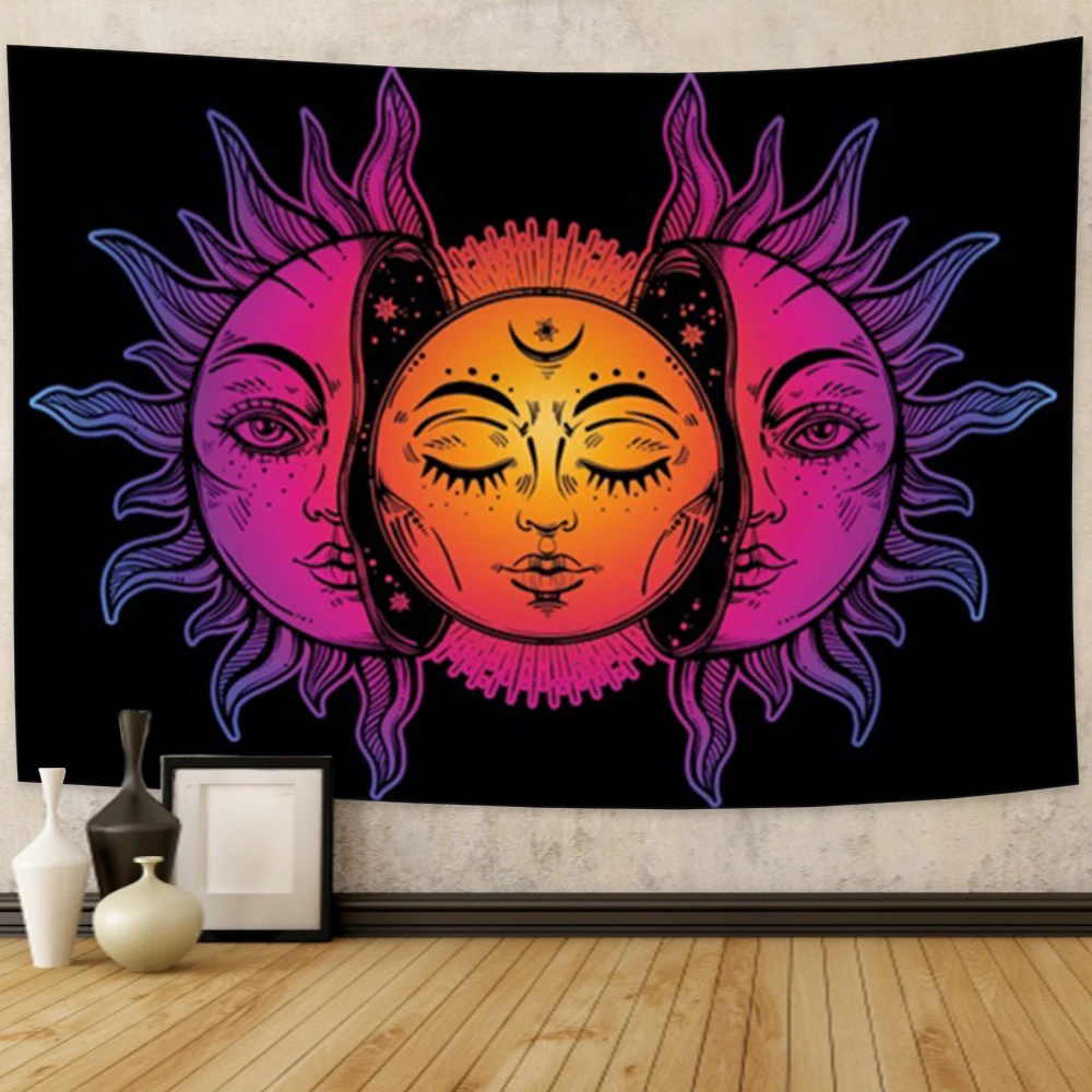 Mandala Tapestry Colorful Black Sun And Moon Wall Hanging Tarot Hippie Astrology Divination Rugs Dorm Decor Blanket Beach Mat