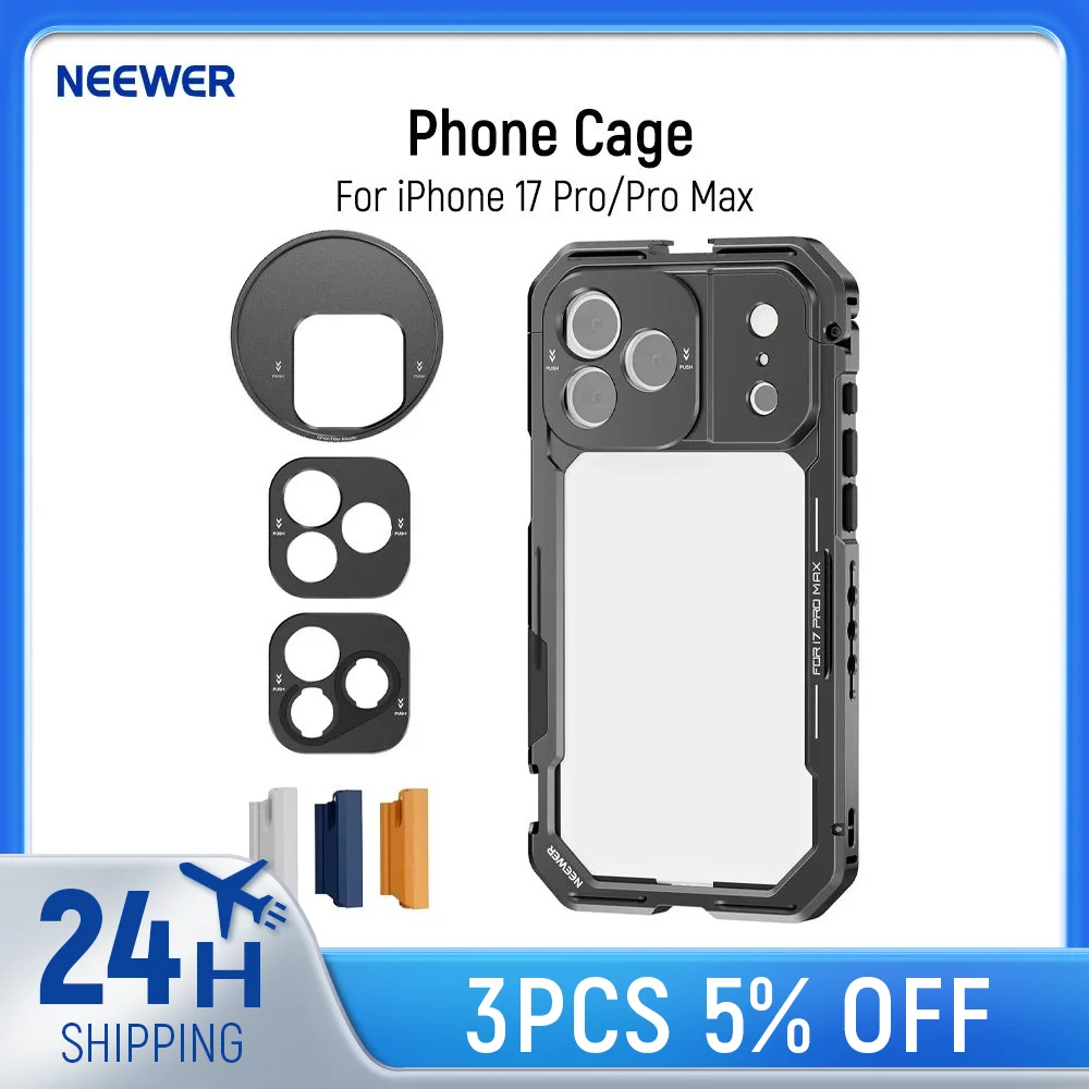 NEEWER Phone Cage Compatible with iPhone 17 Pro/Pro Max, Quick Release Video Rig Stabilizer Accessories with 67mm Filter Ring