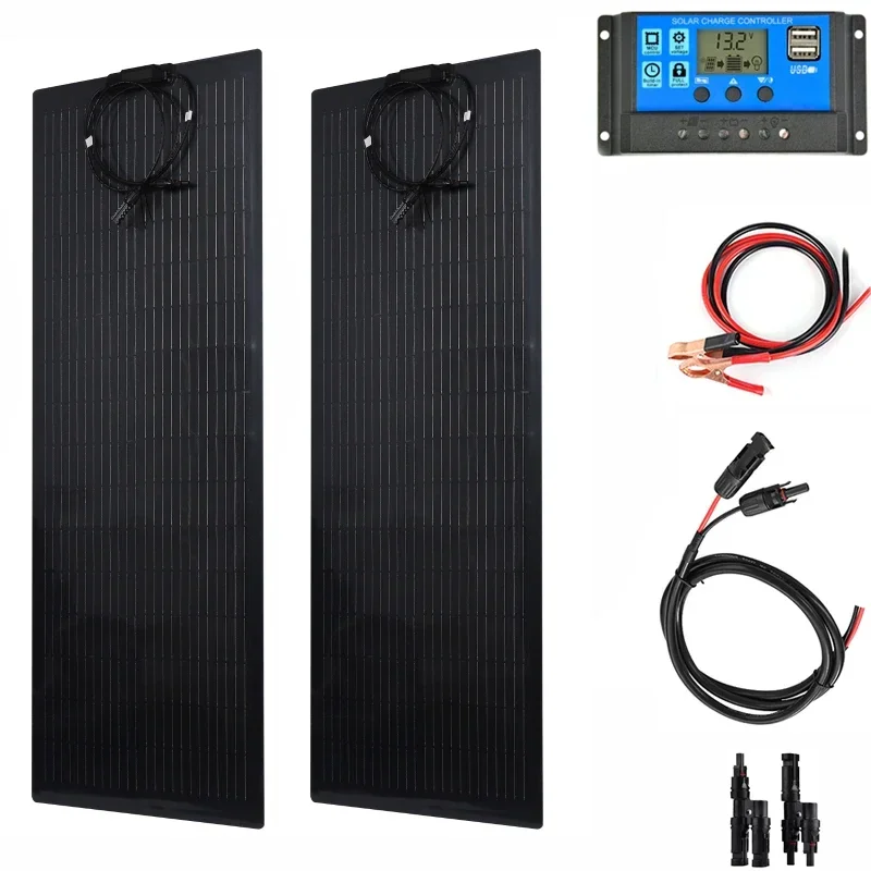 # 200W 100W Solar Panel+10A/20A/30A/40A/50A/60A/100A Charge Controller 18V Battery Charger PET Energy Charging Power Bank Plate