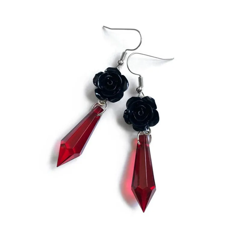 Vampire Crystal Earrings, Rose, Vintage, Red Blood Crystal, Gothic Jewelry, Demon Drops, Women's Earrings, Witchcraft Accessory