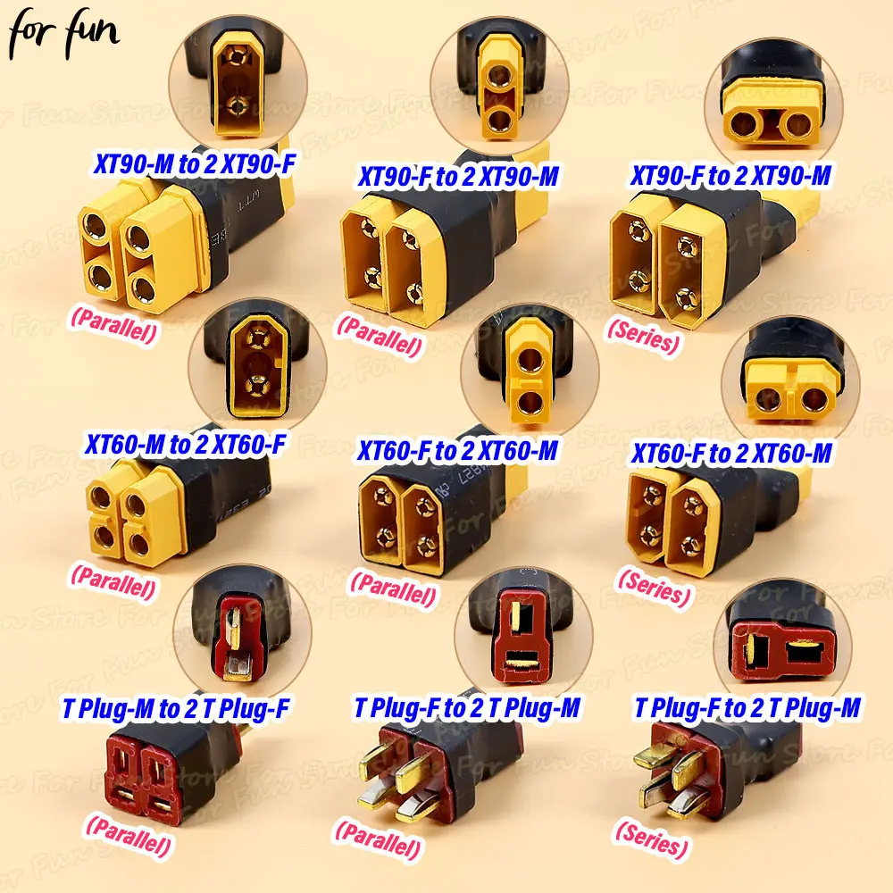 For Fun 1PC XT60 XT90 T Plug Parallel/Series Adapter Male Female Conversion Plug Converter Connector for RC Lipo Battery ESC