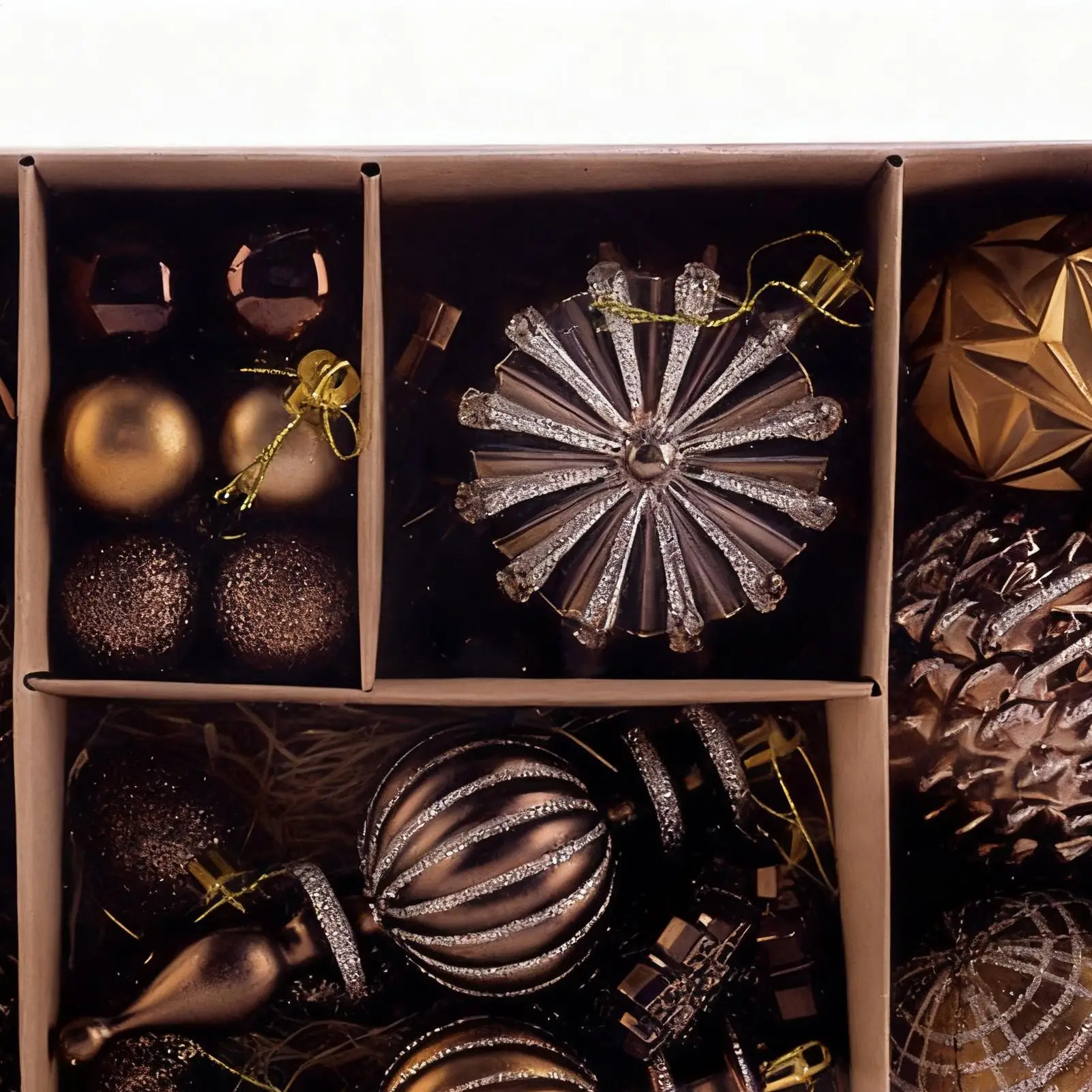 

Набор елочных украшений, 53 предмета, бронзовые, золотые, медные, коричневые, золотые шарики, рождественские украшения для домашнего декора, вечеринки в помещении