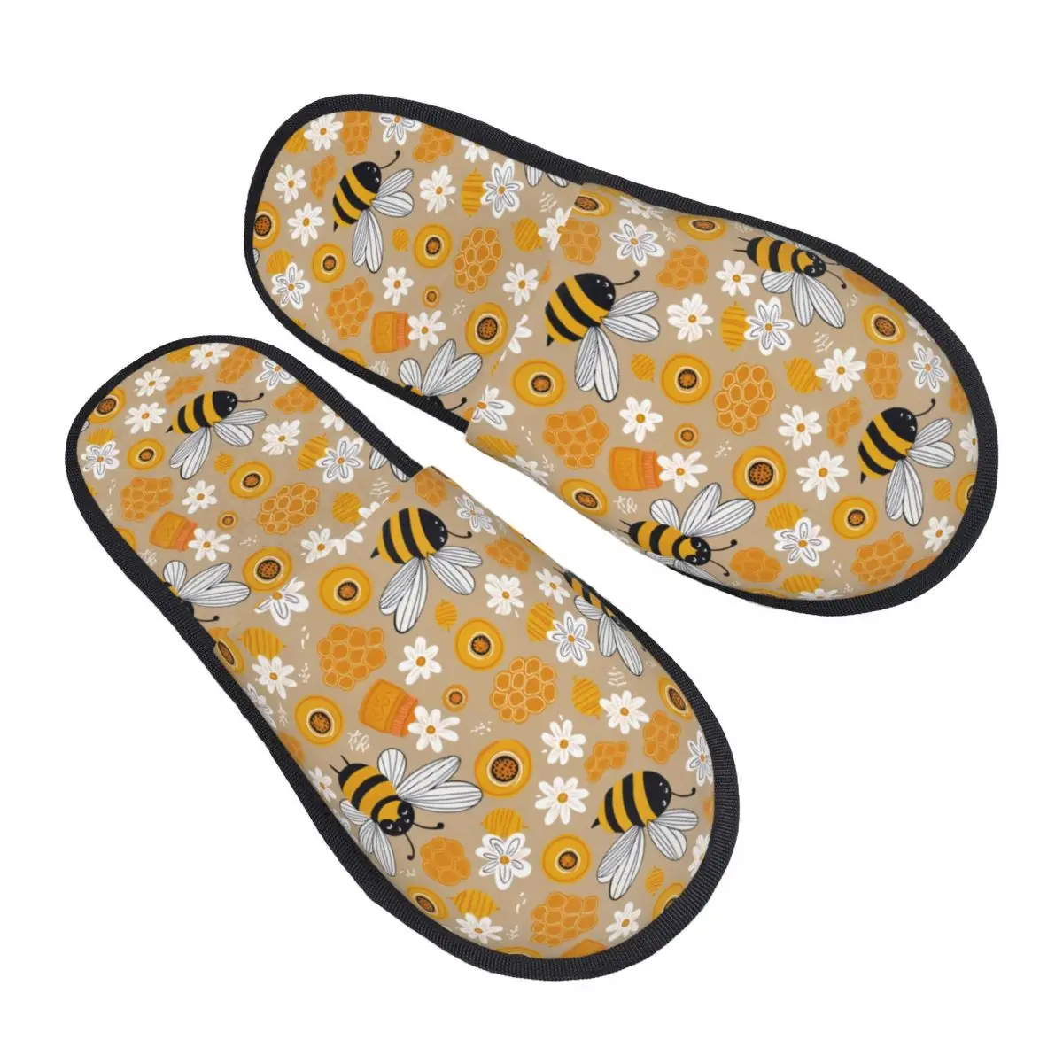 Colorful Bees Flowers Pattern House Slippers Cozy Warm Memory Foam Fluffy Slipper Custom Print Women Indoor Outdoor Shoes
