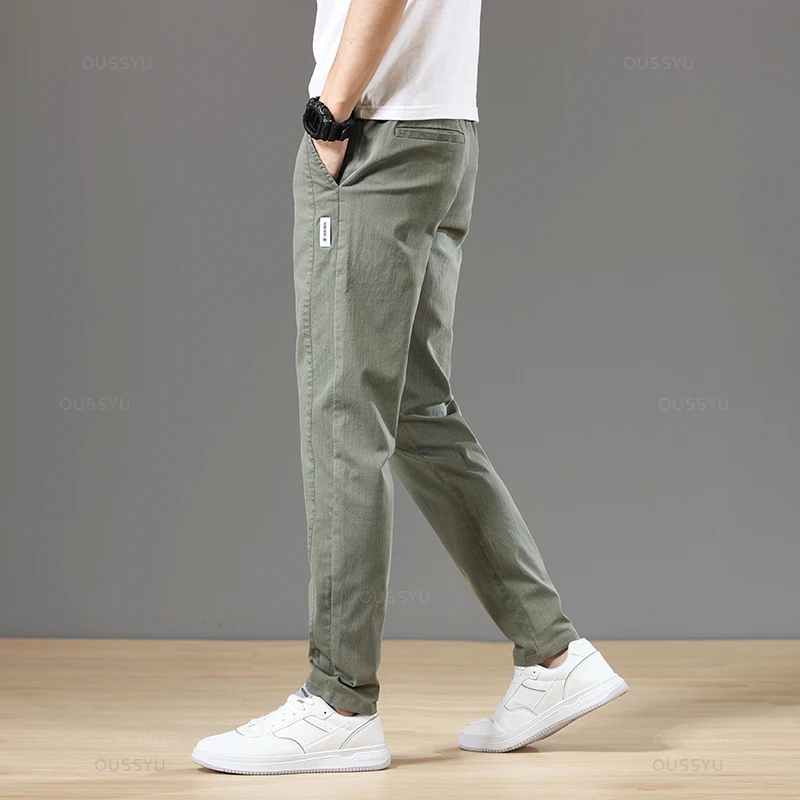 Spring Autumn Cottom Men\'s Pants Fashion Classic Drawstring Elastic Waist Jogging Stretch Casual Grey Cargo Trousers Male 28-38