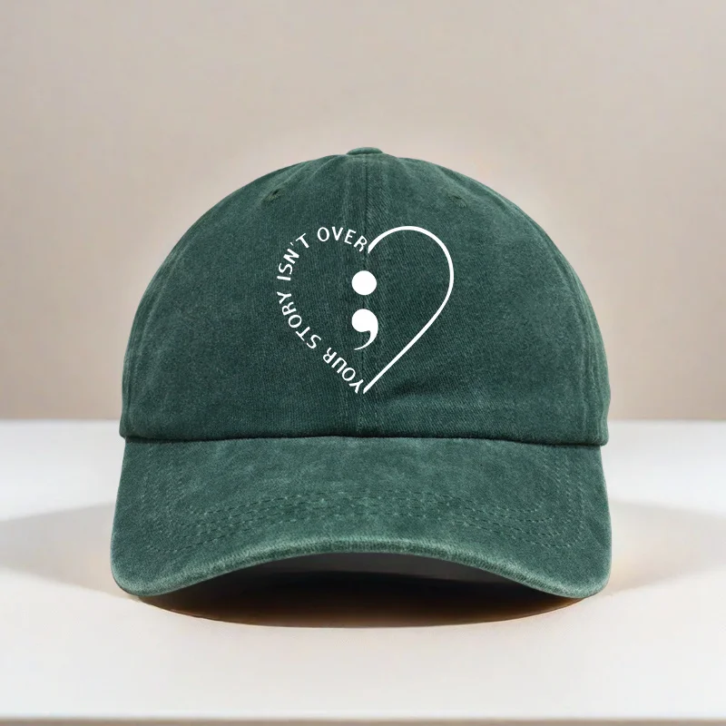 Cool Classic Retro Curved Brim Baseball Cap, Ur Story Isn't Over & Heart Print Distressed Cotton Trucker Hat, Snapback Hat