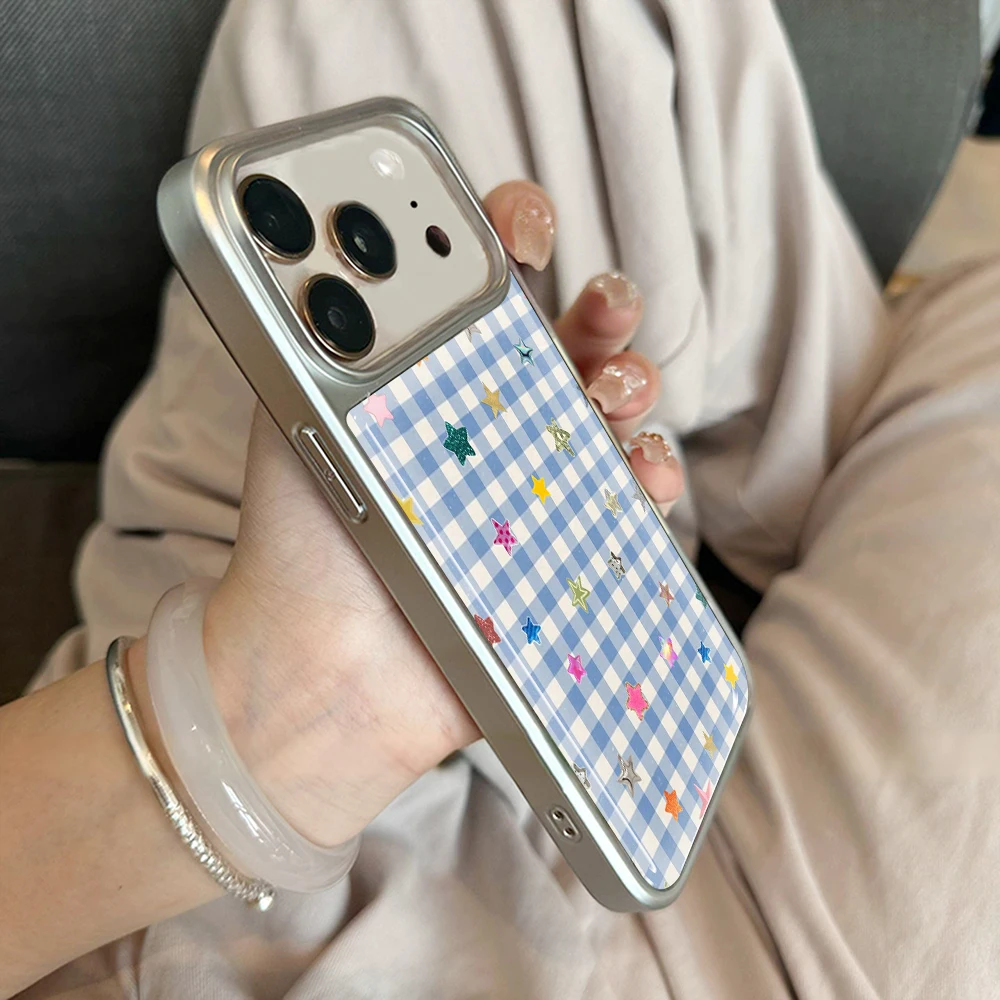 Blaues Karomuster Paar Drop Glue INS Hülle für iPhone 15 17 13 Pro Max Phone 11 12 13 ProMax 14 15 16 Plus Hüllen Stoßfest Niedliche Coque – Detail 6