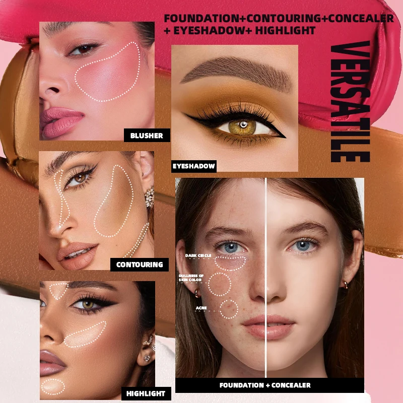 16-kolorowa, wielofunkcyjna paleta do makijażu, cień do powiek, pudr o wysokim połysku, róż do policzków, trzy w jednym, wszechstronny efekt makijażu, trwała