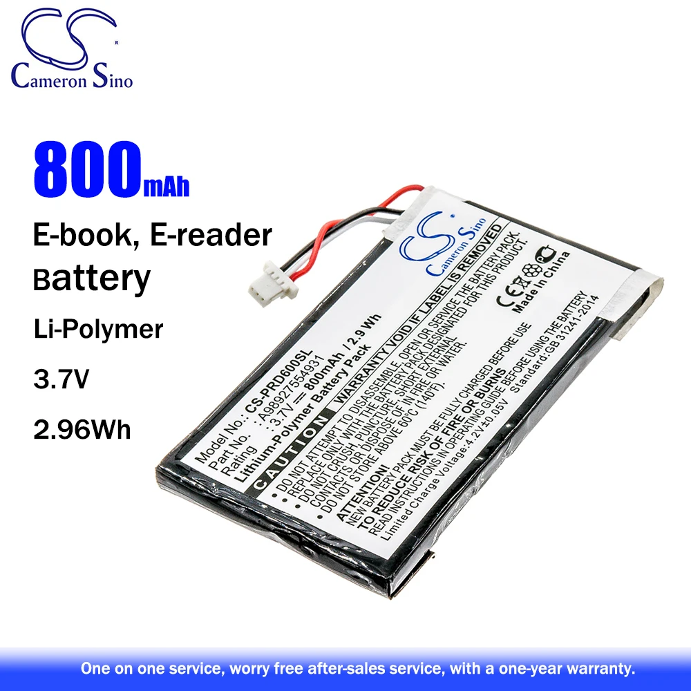 

Cameron Sino A98927554931 A98941654402 E-book, E-reader 800mAh Li-Polymer 3.7V Battery for Sony PRS-600 PRS-600/RC PRS-600/BC