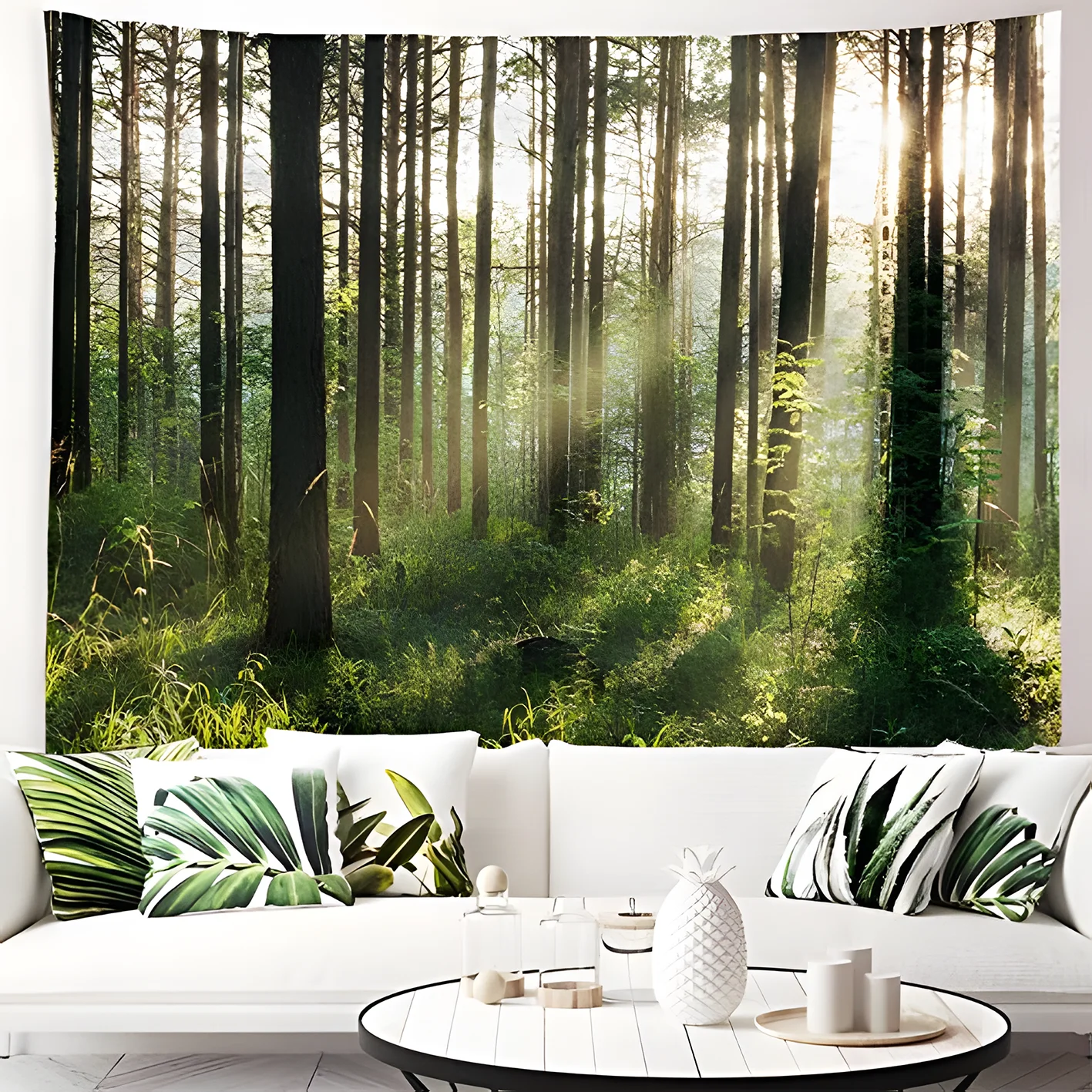 Forest Tree Tapestry Sunshine Through Woodland Green Nature Wall Hanging Bedroom Ceiling Decor