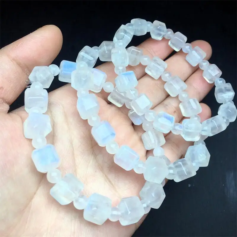 10MM Natural Blue Moon Stone Cube Bracelet Fashion Healing Personalized For Men Women Gemstone Jewelry Lovers Gift 1pcs