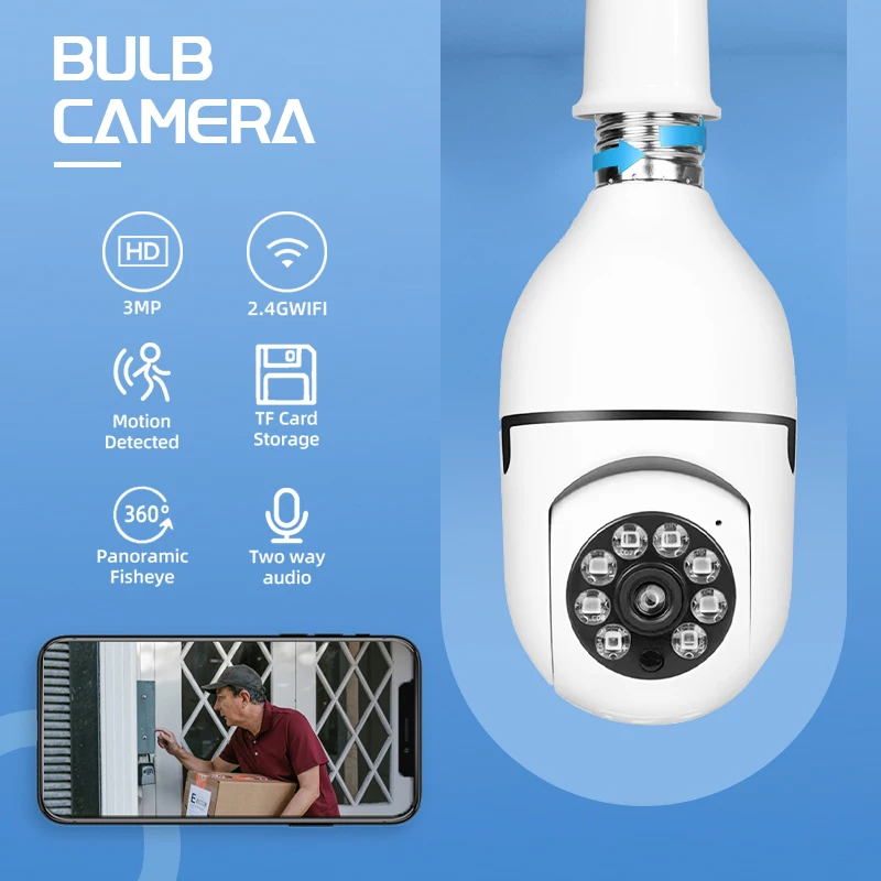 WESECUU WIFI AI PTZ Bulb Wireless Surveillance Camera Auto Human Tracking Home Security Protection Monitor with 3.6mm Lens