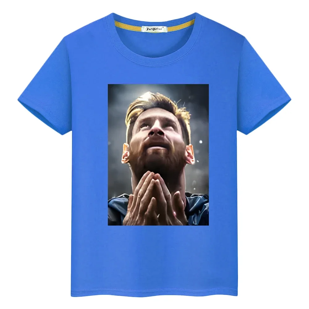 Camiseta 100% de algodón con estampado de avatar messi, camisetas cortas informales de dibujos animados de fútbol para niño, camisetas de anime Kawaii y2k de una pieza, ropa para niños y niñas
