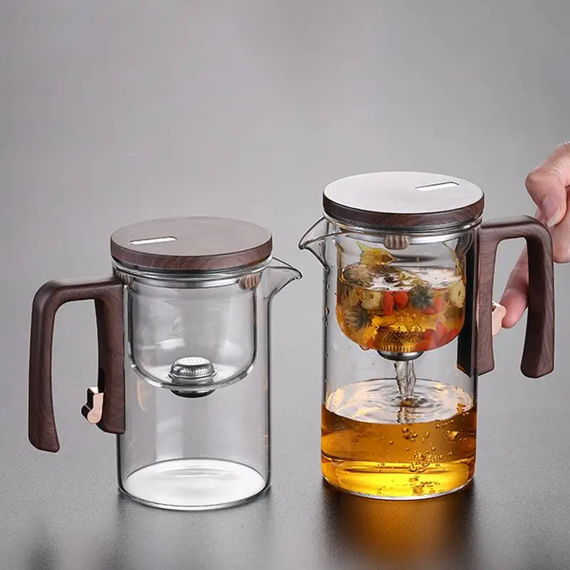 Glass Tea Kettle With Infuser Magnetic Suction Tea Making Artifact With Wooden Handle tea separation filtering glass teapot