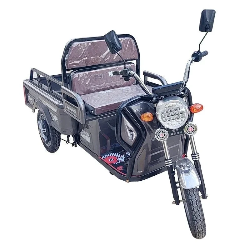 Small elderly pick up and drop off children, truck pulling goods, elderly scooter three wheels