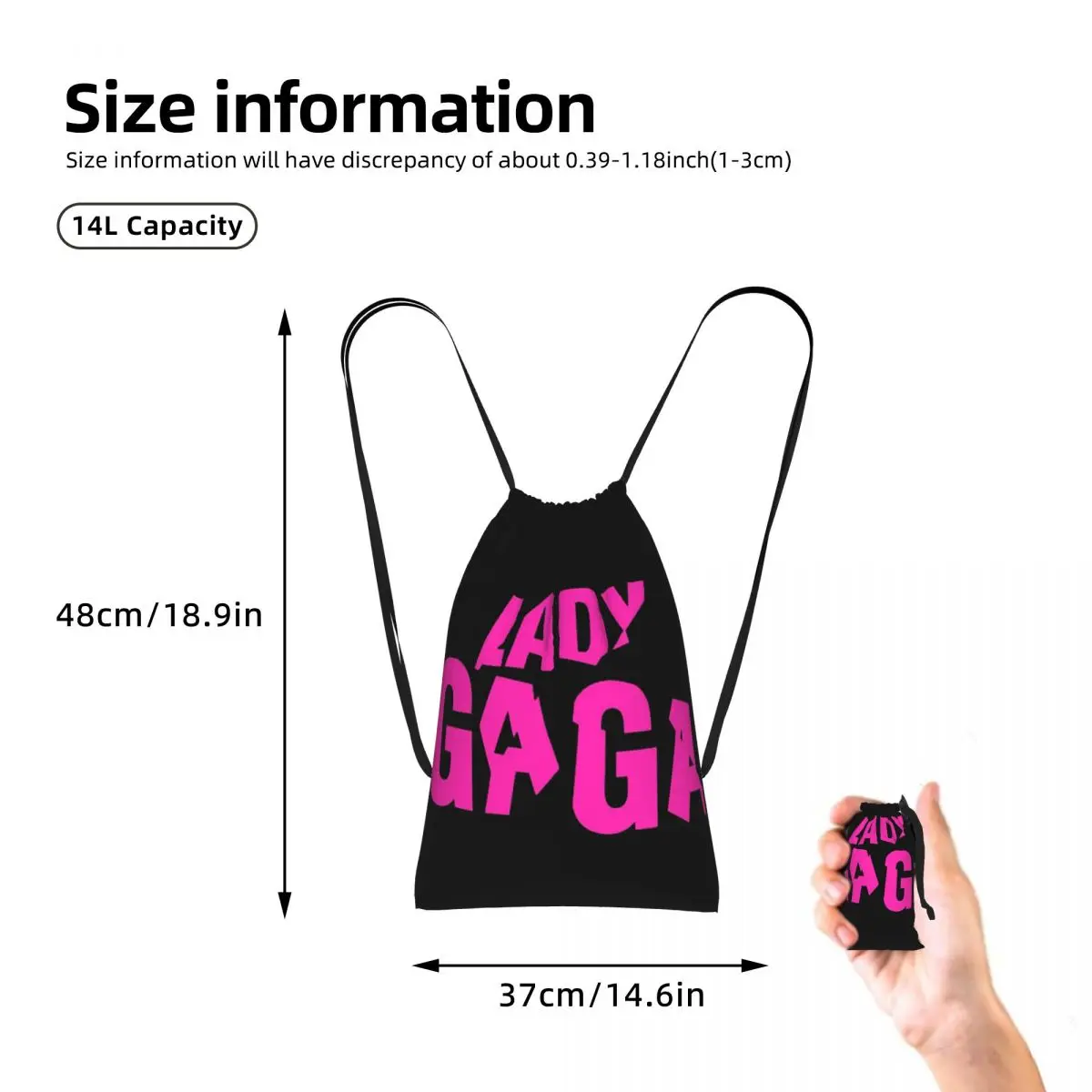 Lady Gaga Mayhem Album Logo Drawstring Backpack hiking cycling Bag Lightweight Foldable Storage Drawstring Bag for Men Women