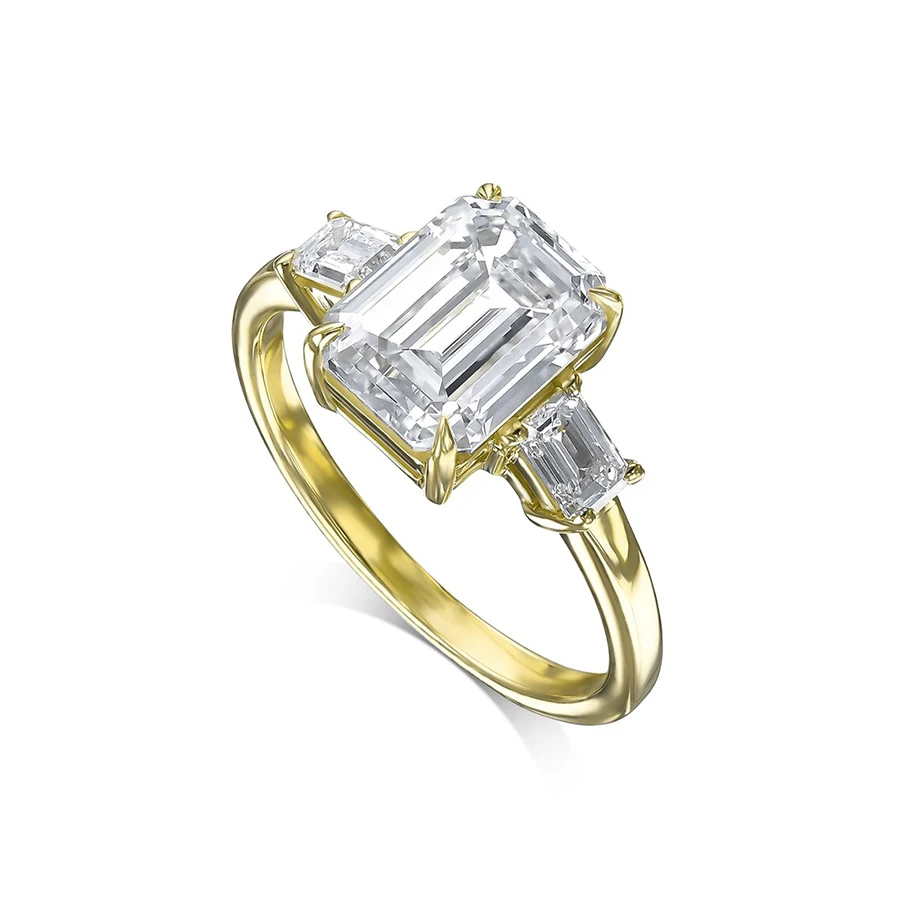 AEAW 14K Yellow Gold Emerald Cut Lab Grown Diamond Engagement Ring 1 Carat CVD diamond ring Lab Diamond Engagement Ring Set IGI