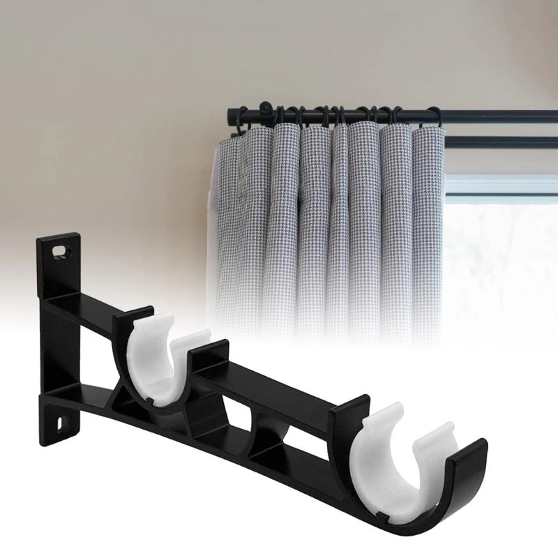 6Pcs Double Curtain Rods Support Metal Wall Brackets Drapery Poles Rails Holders