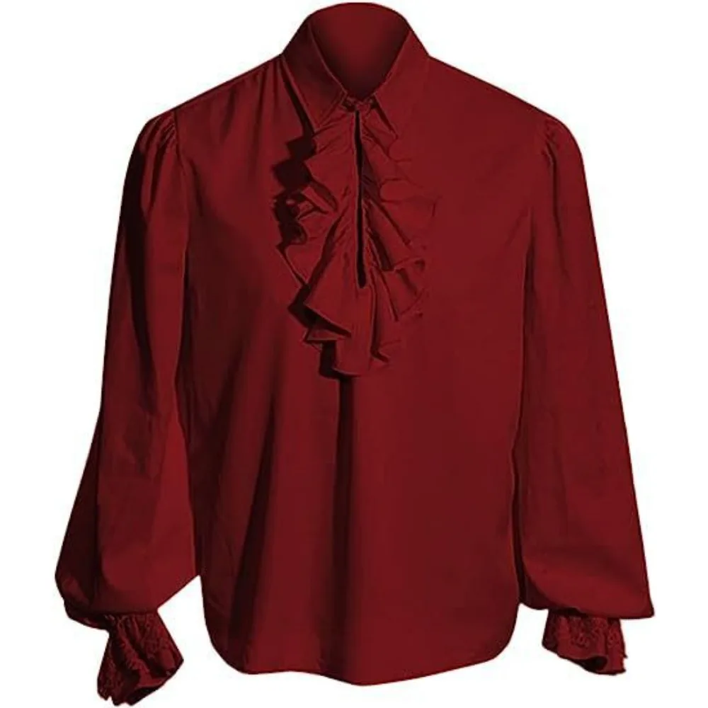 Women's European-Style Shirt - French Ruffled Collar, Lace Ruffled Cuffs, Halloween Vampire Costume for Stage Performances