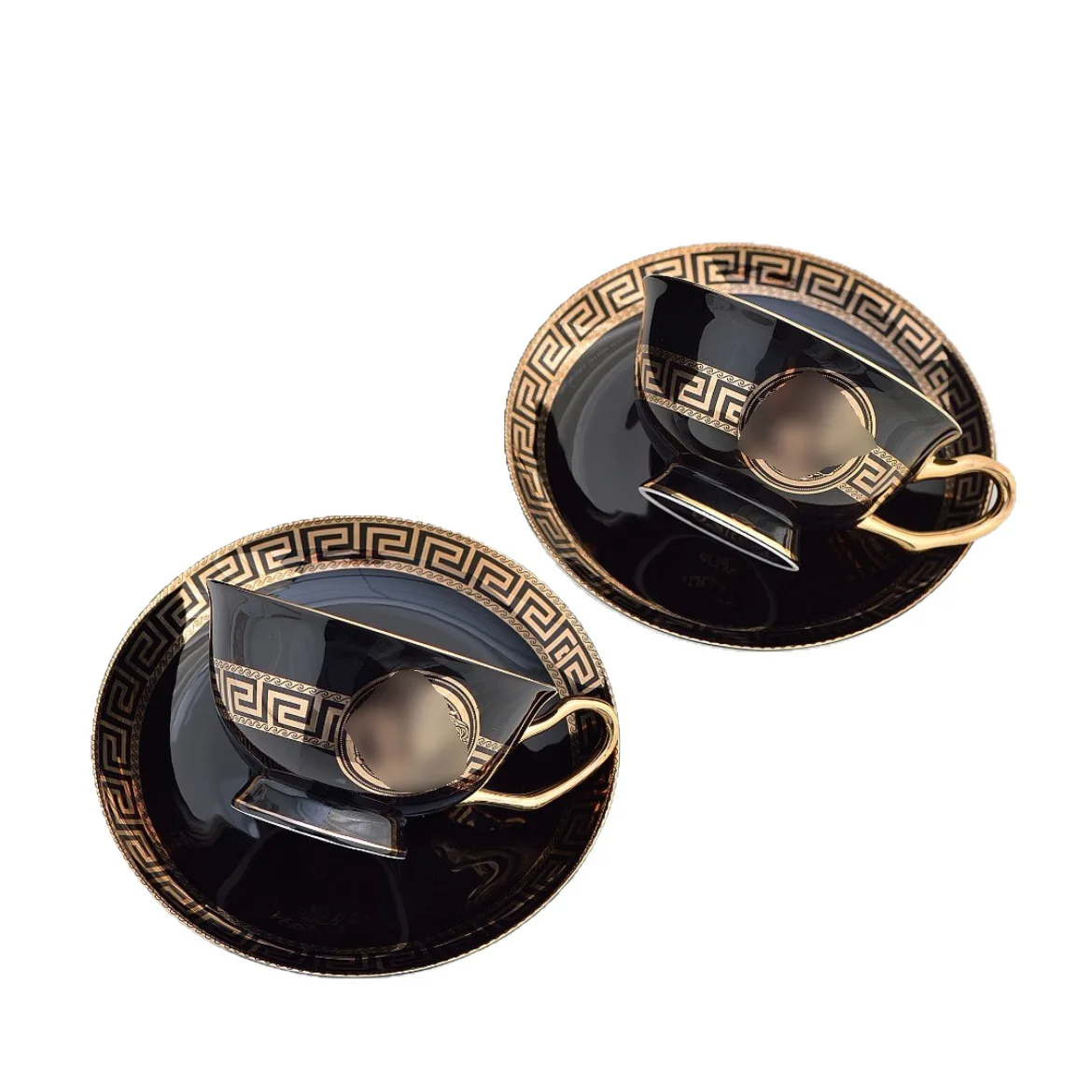 

Tea cup coffee cup saucer couple black glaze small oblique mouth double afternoon tea bone china creative F home gift