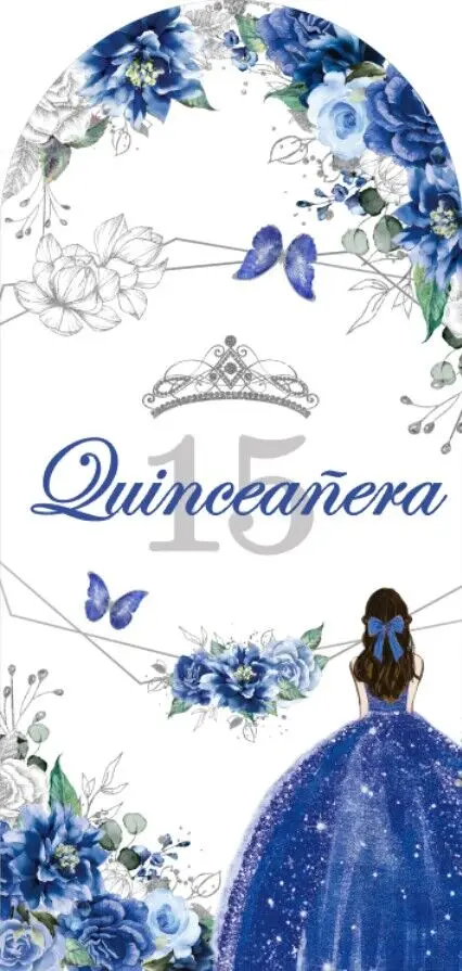 Mehofond Quinceanera Sweet 15 Princess Birthday Party Backdrops Girl Dress Glitter Crown Floral Decor Double-side Background