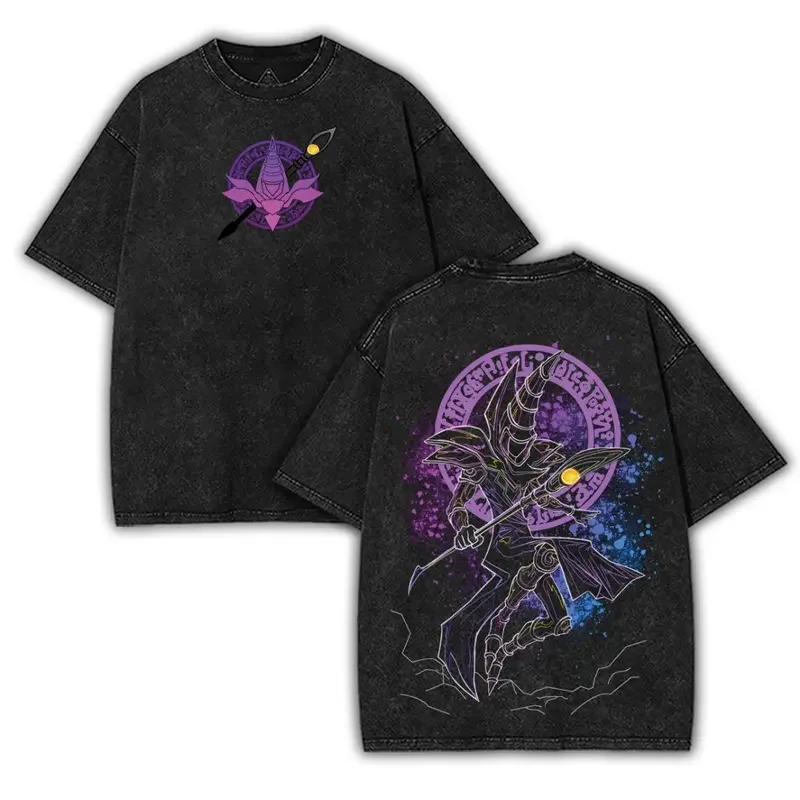 Vintage Yu Gi Oh Dark Magician Anime Casual Street Wear Damen T-Shirt Unisex Tee Top Herren Baumwolle Kurzarm Washed T-Shirt – Detail 4