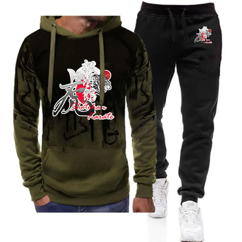 

2026 Shotokan Karate Tiger Print Spring And Autumn Man's New High Street Gradient Color Casual Sporting Hoodies + Trousers Suit