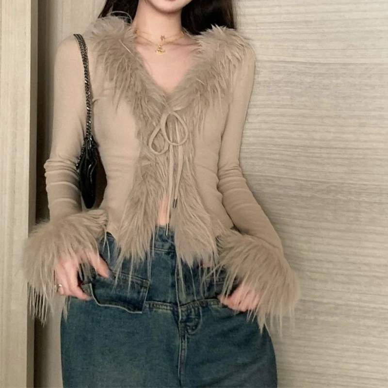

V-neck Cardigan Women's Autumn and Winter Pure Desire Babes Sexy Little Tops with Sweaters and Jackets Underneath