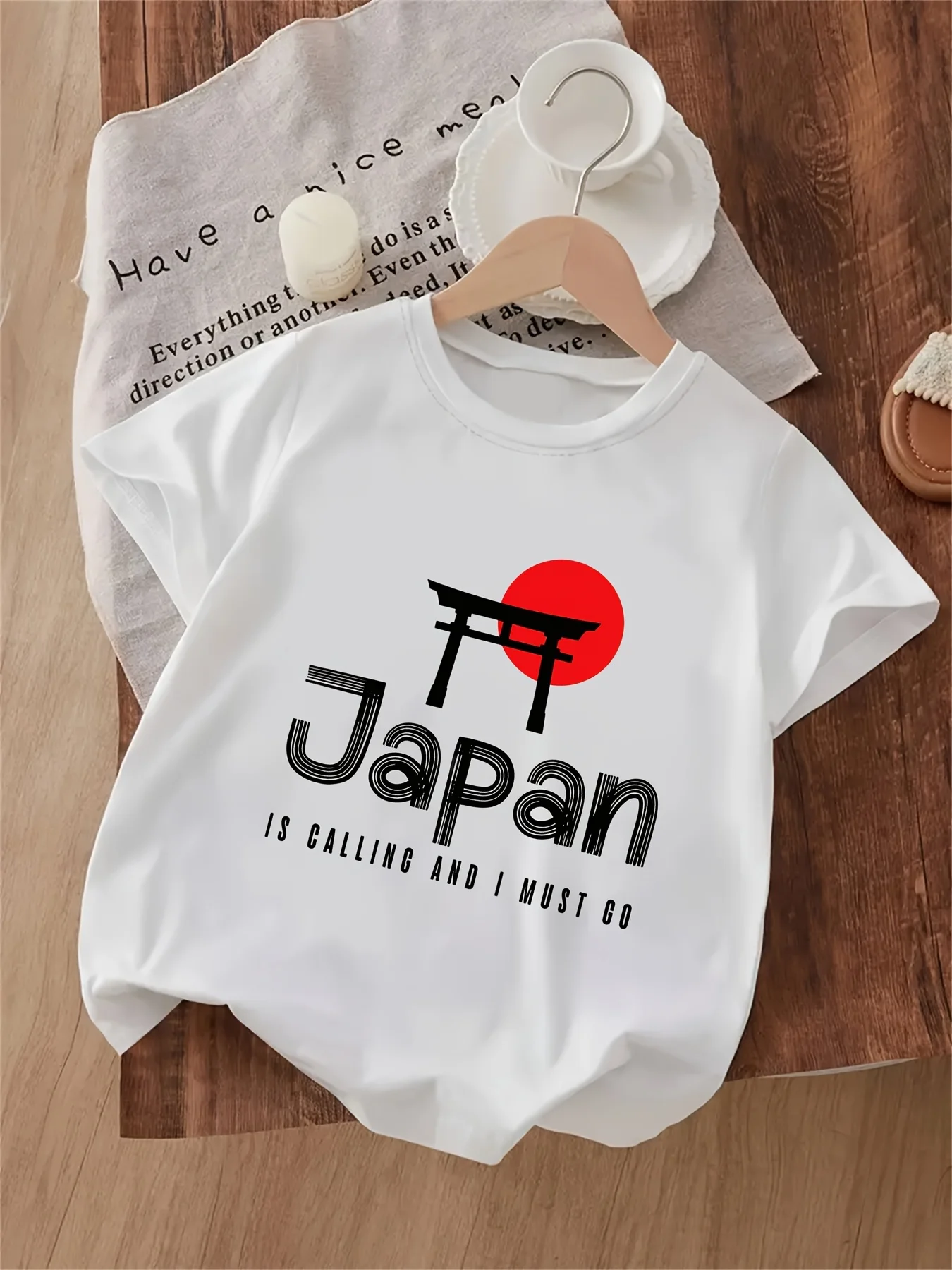 Japan Torii Gate Kids Tee Retro Letter Graphic Print Boys Girls Family Matching Cotton Summer Short Sleeve Basic Children Tshirt