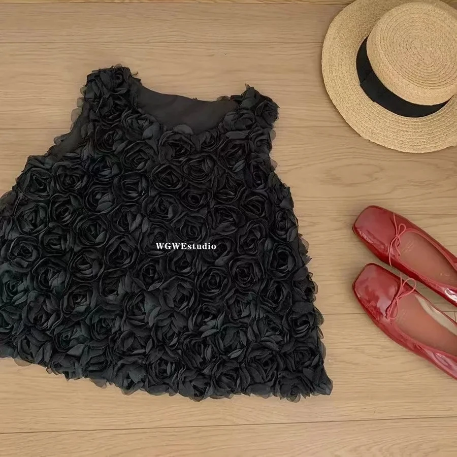 Three-dimensional Rose Women Vest Coat 2025 New French Sleeveless Waistcoat Vest Short Tops For Women Summer Women Vest Jacket