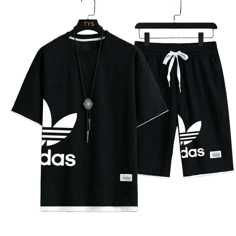 

Summer New Men's Slow Jogging Fashion Stylish Street Basketball Style Men's Casual Short-Sleeved T-Shirt and Shorts Set Short Sl