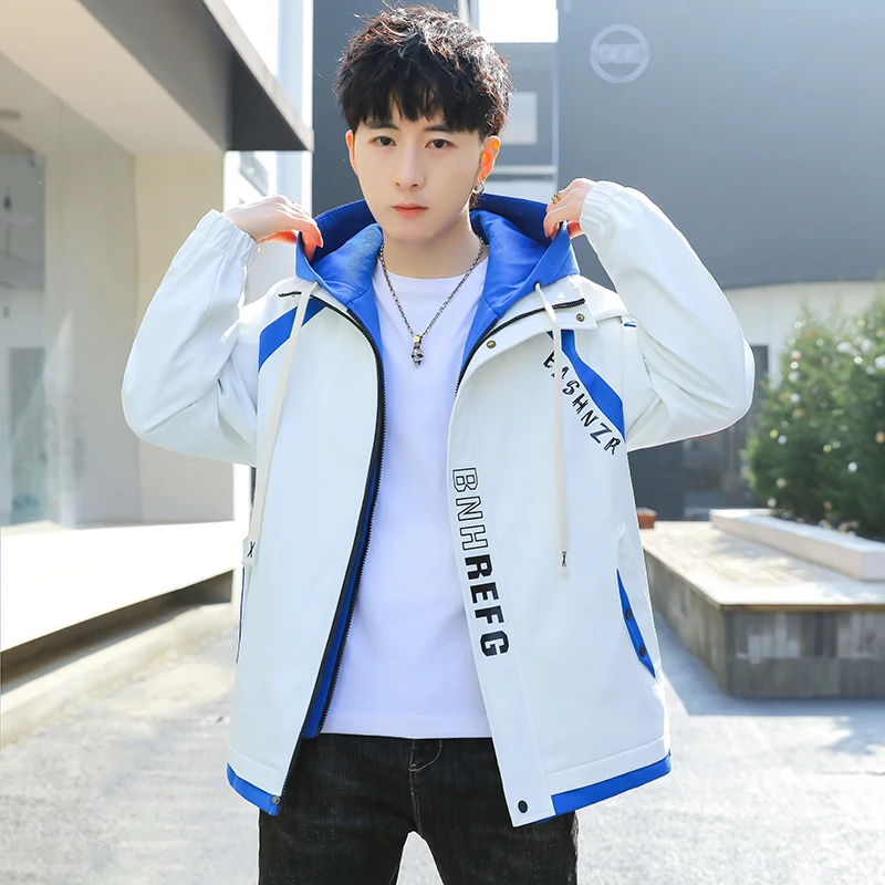 Fashion Spring Autumn Casual Hooded Jacket For Men\'s Loose Coat Hip Hop Streetwear Zipper Windbreaker Youth Outdoor Top Clothing