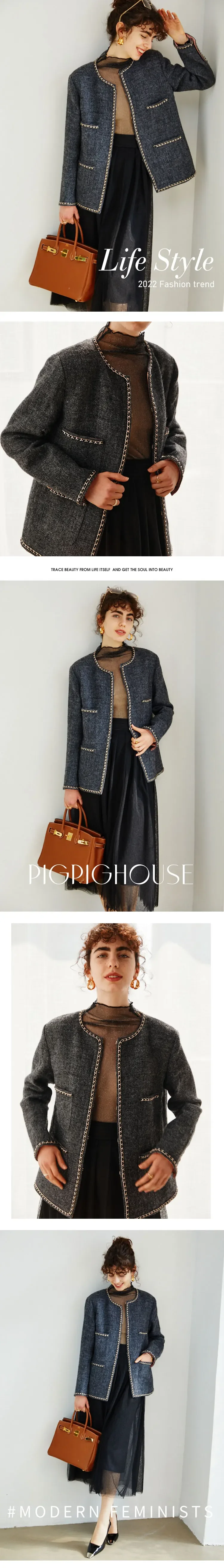 New Vintage heavy industry hand sewn metal chain classic woolen coat