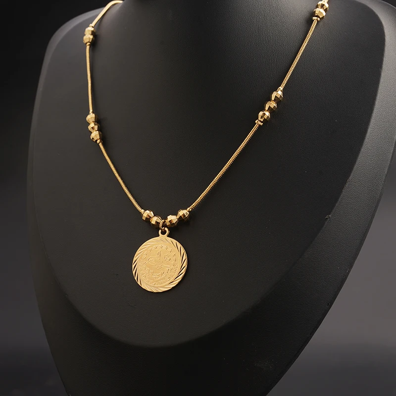 New Trendy Ancient Coin Necklace Pendant Gold Color Arabic Turkish Totem Pendants Unisex Chain Necklace Bijux Marriage