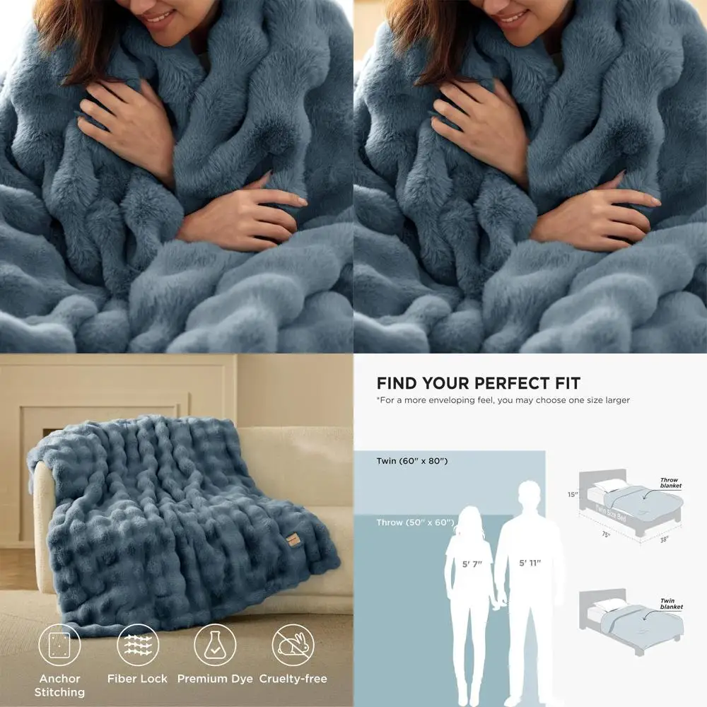 

Уютный плюшевый плед из искусственного меха, мягкий пушистый плед из минки для дивана, кровати, для зимнего тепла, 870GSM, серо-голубой