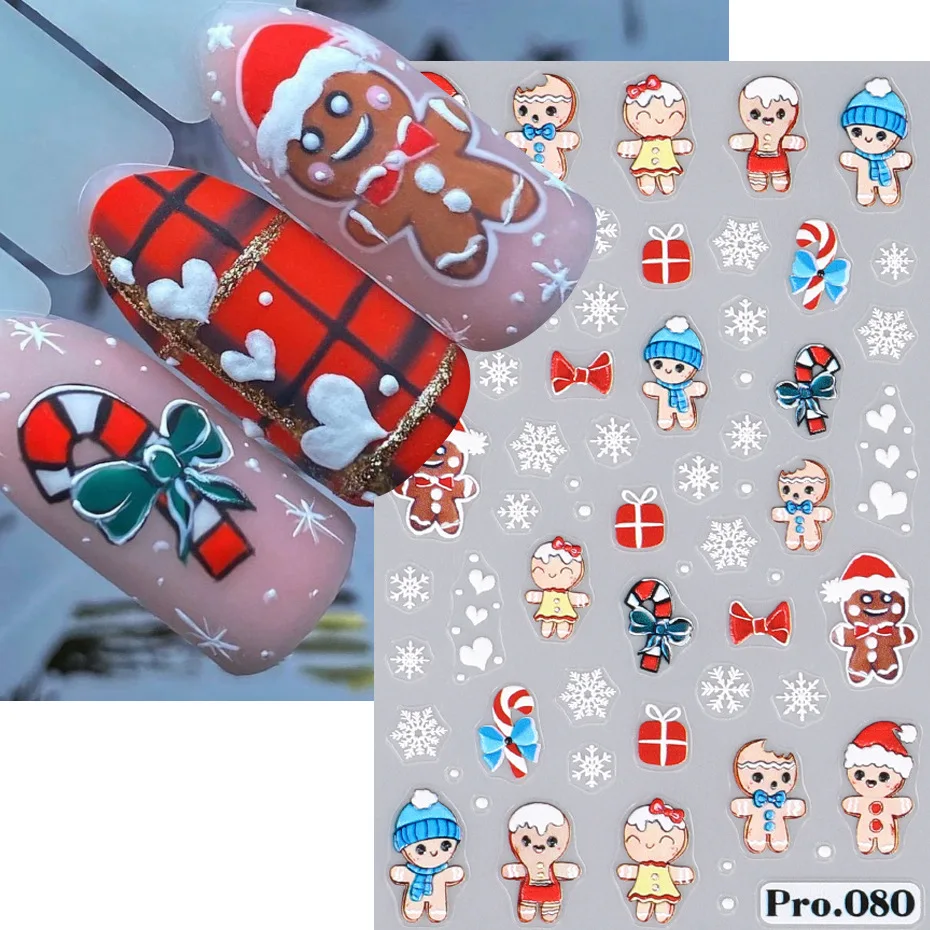 1 adet sevimli karikatür Elk tırnak Sticker noel Nail Art çıkartması Nail Art aksesuarları noel baba kar tanesi 5D kabartma Sticker