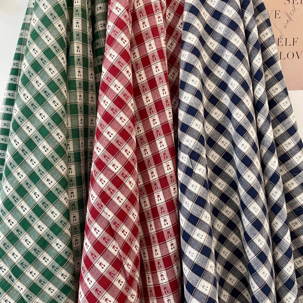 140x50cm New Embroidery Fruit Plaid Fabric Dress DIY Clothing Tablecloth Pillowcase Shirt Fresh Style Sewing Cloth