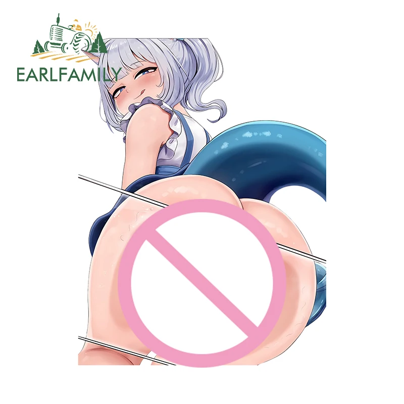 EARLFAMILY 13cm x 9.8cm for Sexy Gawr Gura Hololive Car Stickers Hentai Butts Anime Decal Graffiti Laptop Windows Waterproof