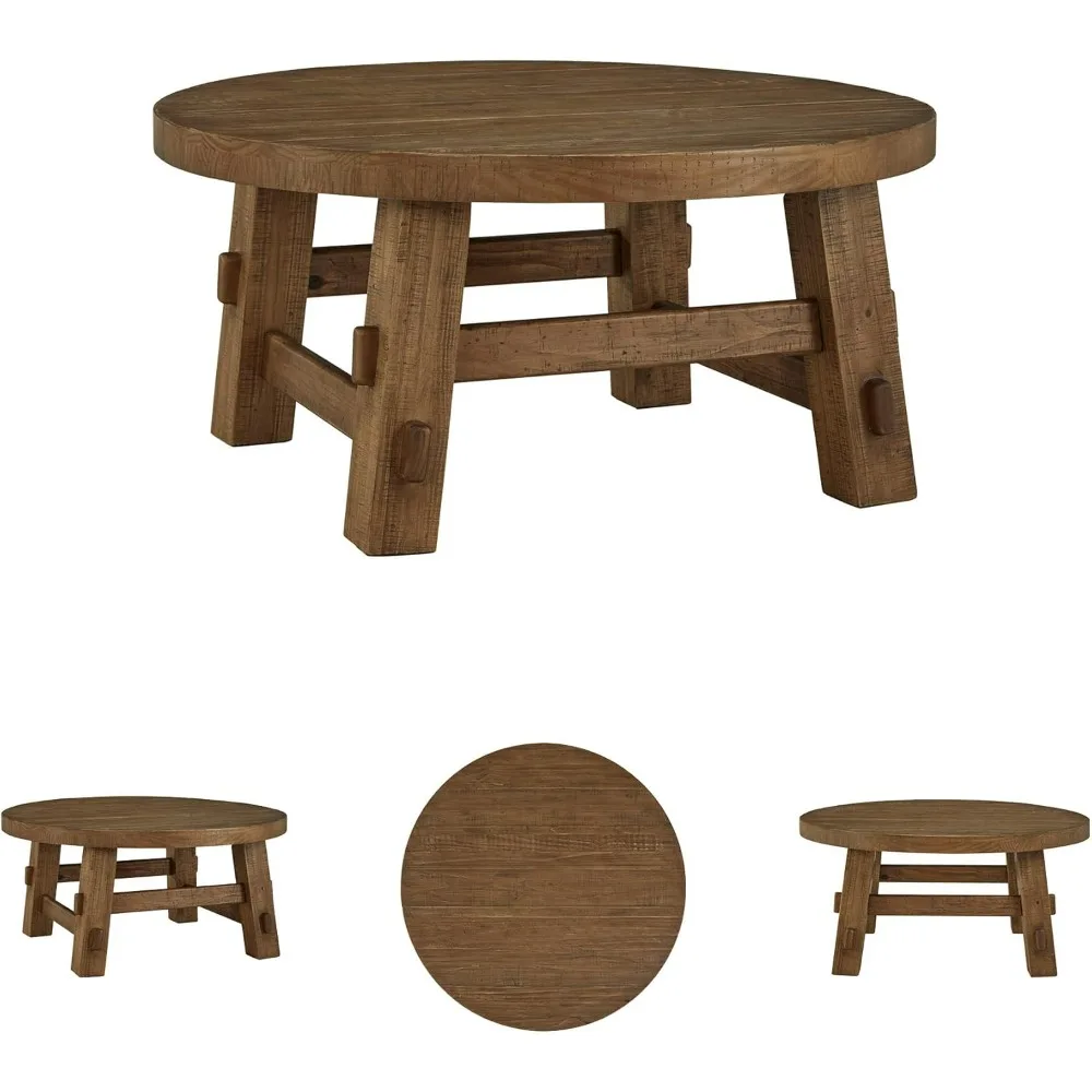 Signature Round Coffee Table in Warm Brown Finish