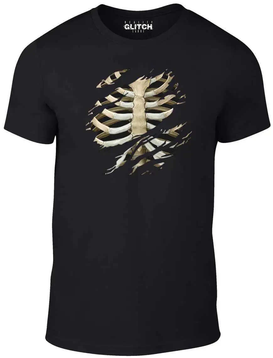 Men's Torn Rib Cage T-Shirt - Halloween Skeleton Shirt Horror Bones Fancy Dress