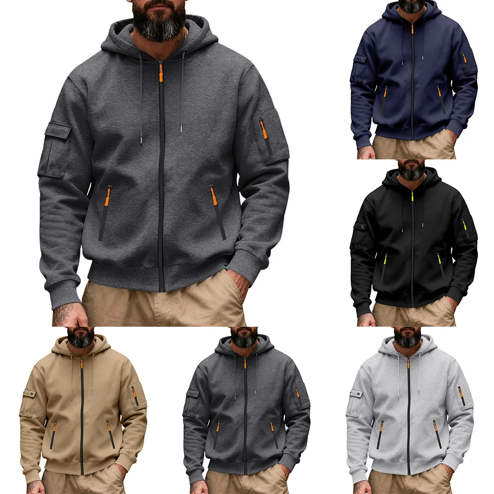 

Mens Sweatshirt Hoodie Pullover Multi Pockets Zipper Casual Streetwear Jacket Outerwear Suitable for Autumn Winter Use