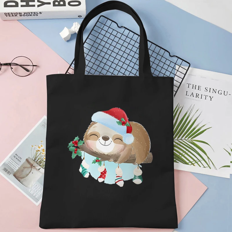 Merry Christmas Women\'s Handbags Shopping Shopper Bag Canvas Teen Student Funny Christmas Party Tote Bag Women Men Shoulder Bag